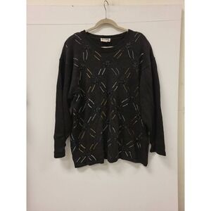 Western Connection II Sweater Womens 2X Black Embellished Ramie Cotton Knit Top